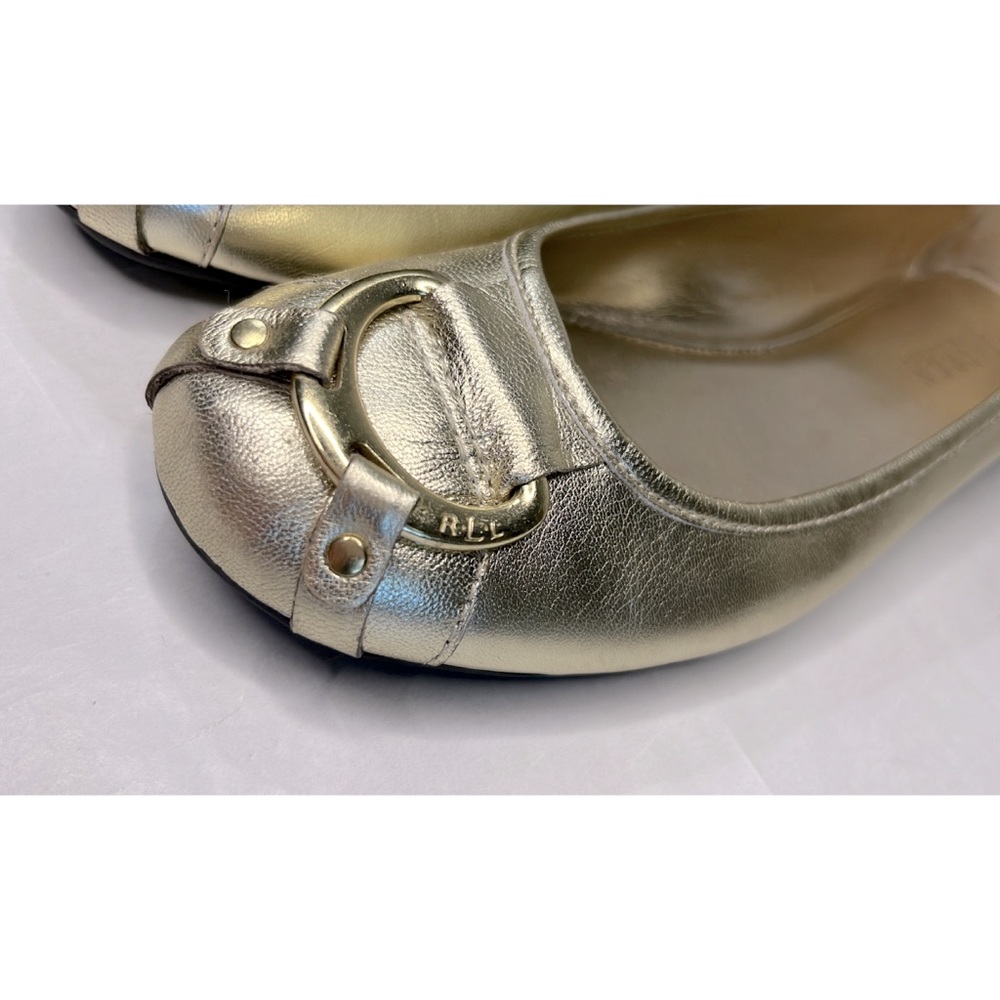 Ralph Lauren Gold Leather Flat w/ Logo Hardware - Picture 3 of 7